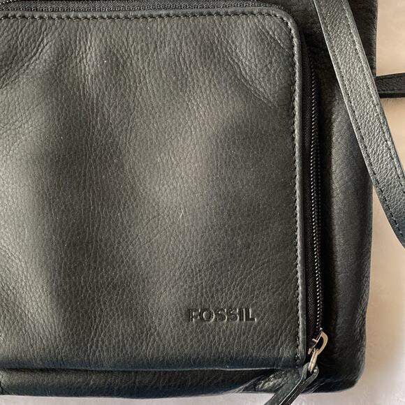 Black Fossil Pebble Leather Crossbody Purse Bag - Picture 5 of 7